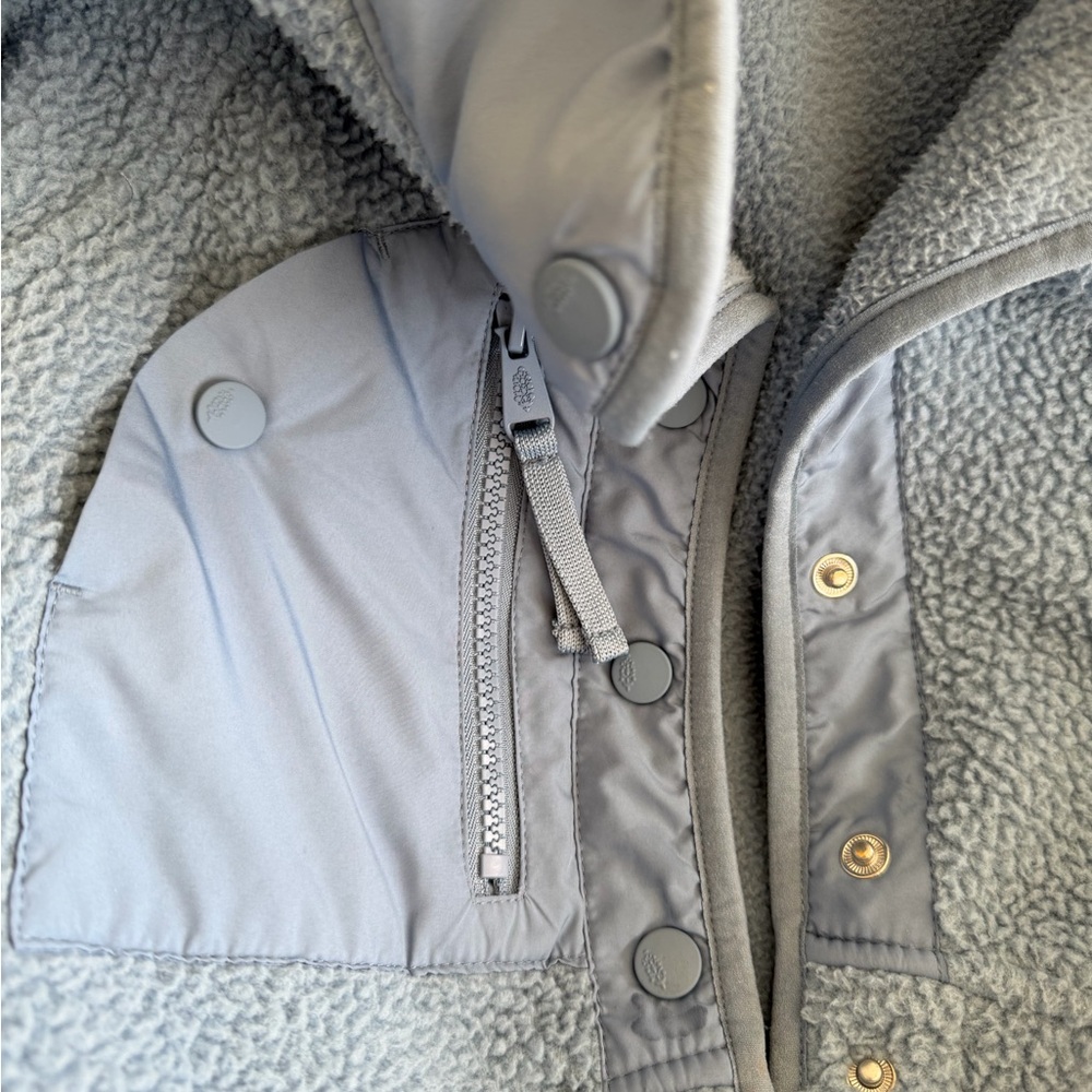 Free People Movement Hit the Slopes Cozy Blue Fleece Jacket in Blue Grey - Picture 2 of 4